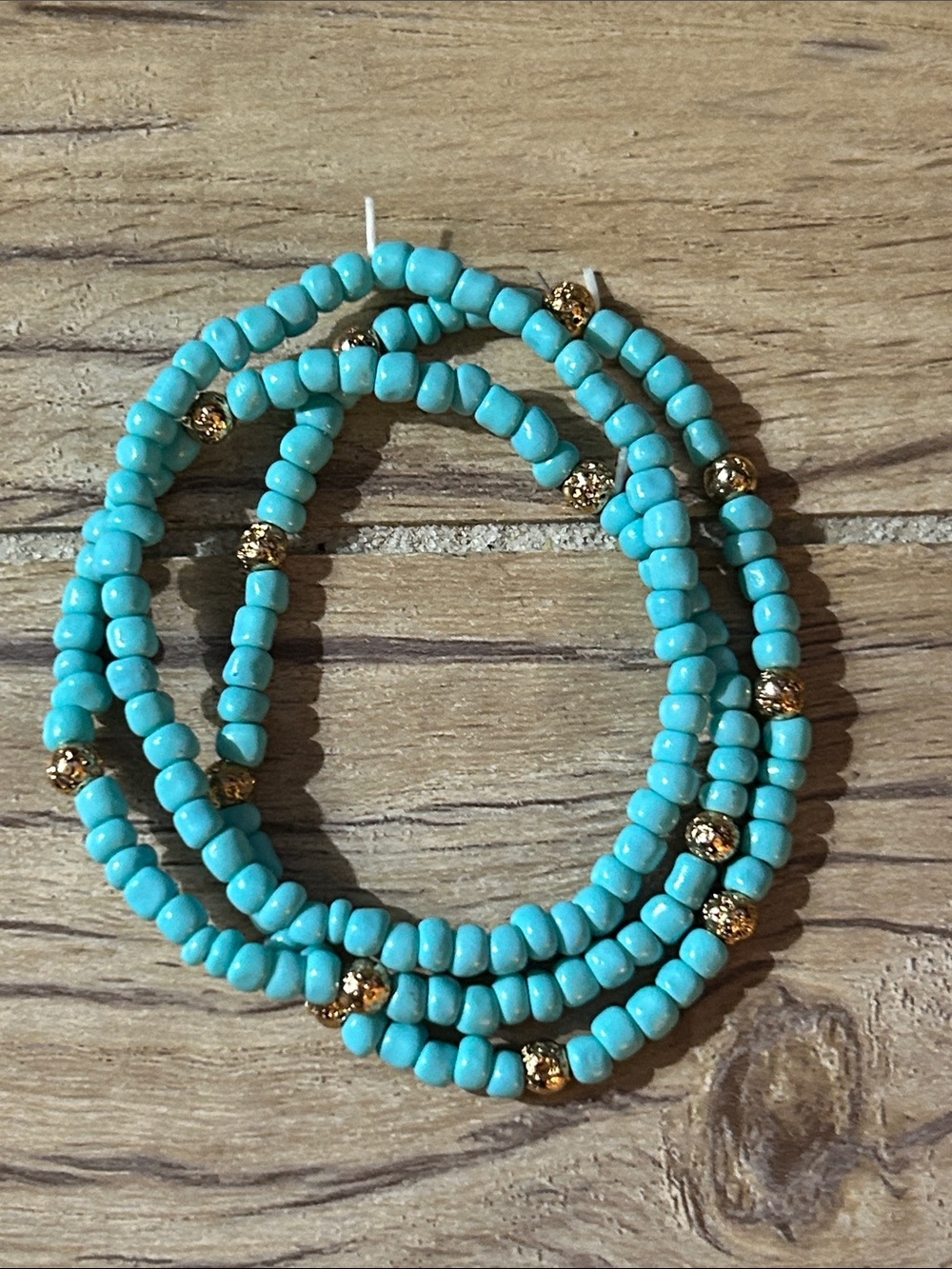 Turquoise and gold lava seed bead stretch bracelet set